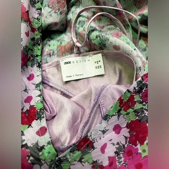 ASOS Pink and green floral deep V midi dress size 8. - Picture 12 of 16